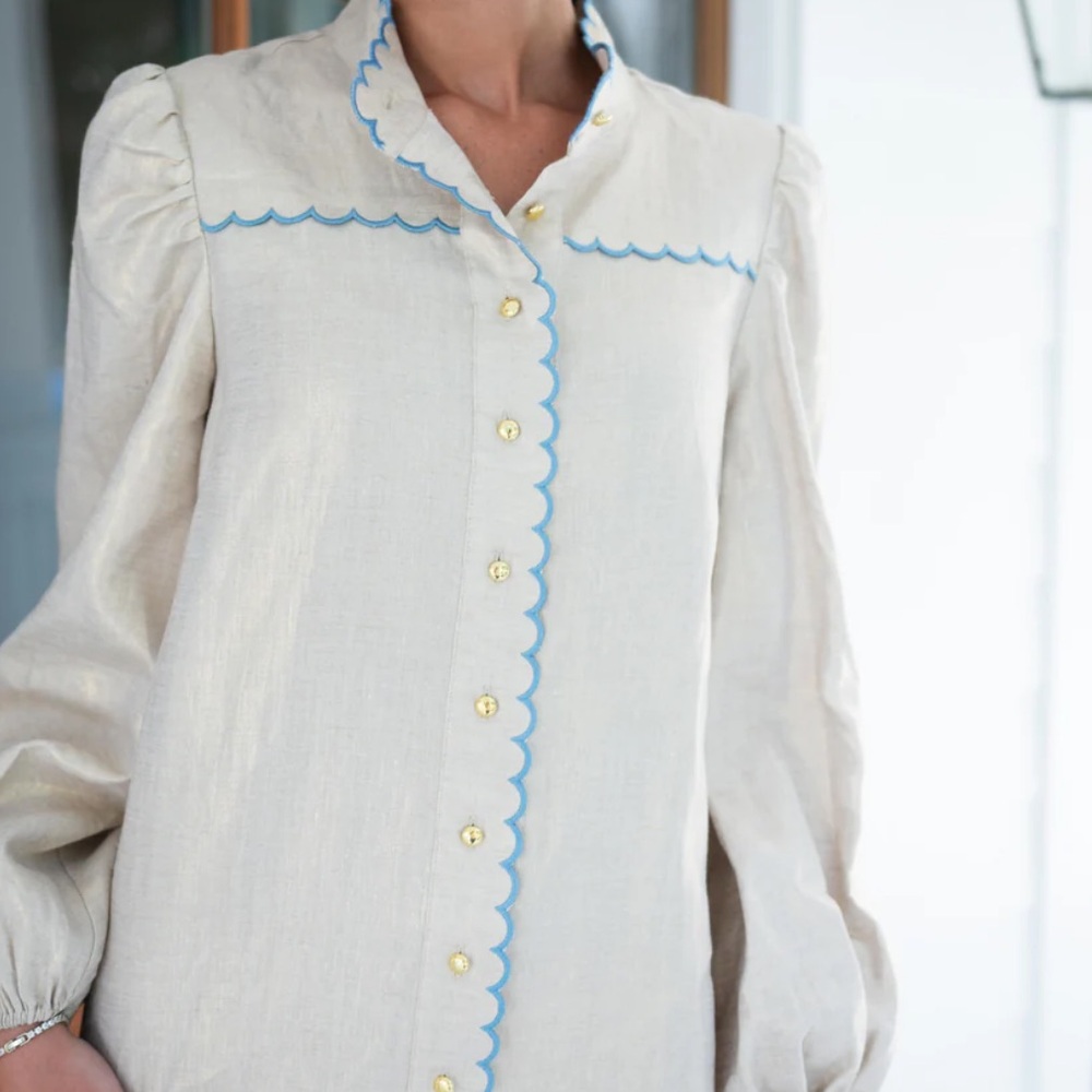 Sail To Sable Gold Scalloped Shirt Dress